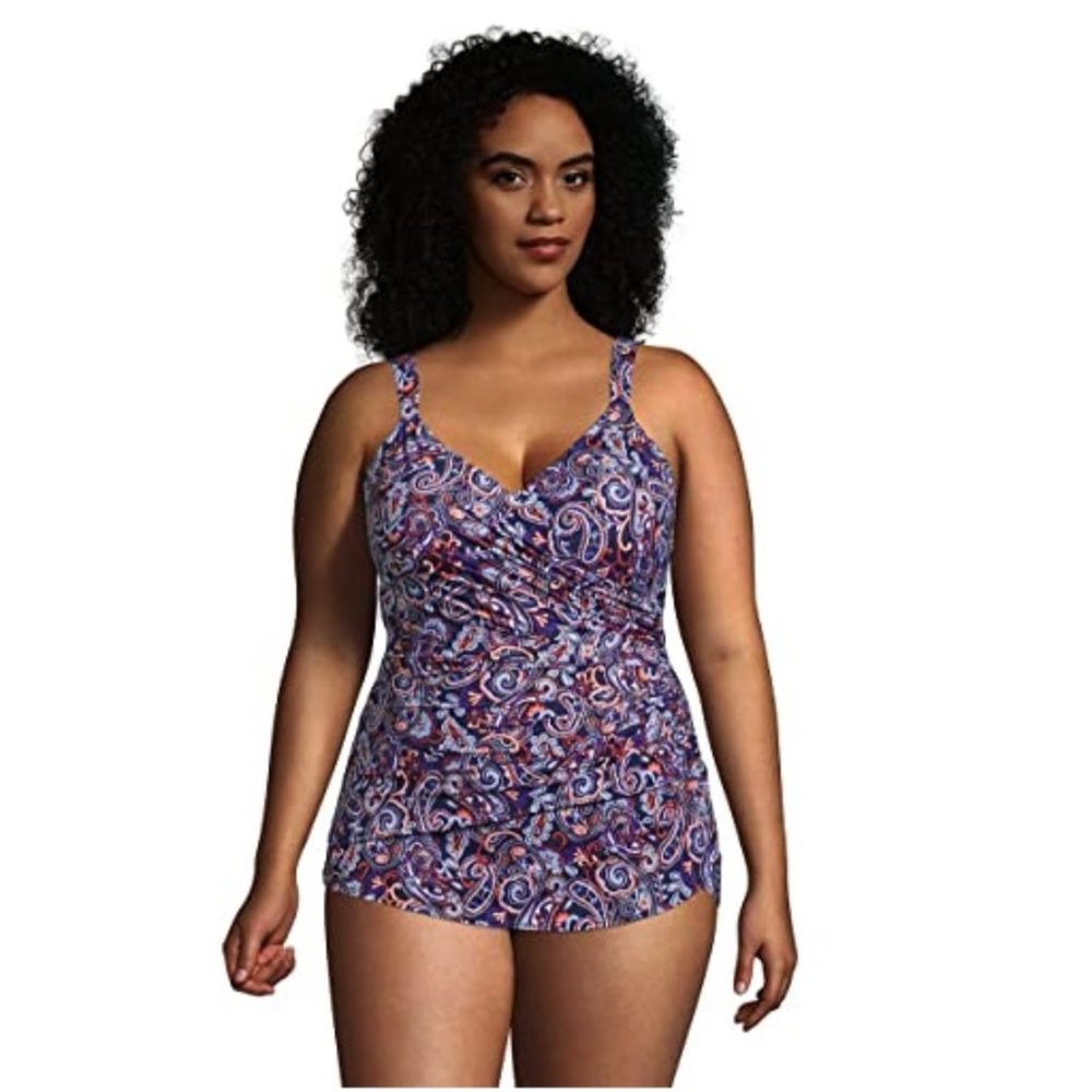 NWT Lands' End Women's Slender V-Neck Tunic One Piece Swimsuit Size 6 $150 Z516